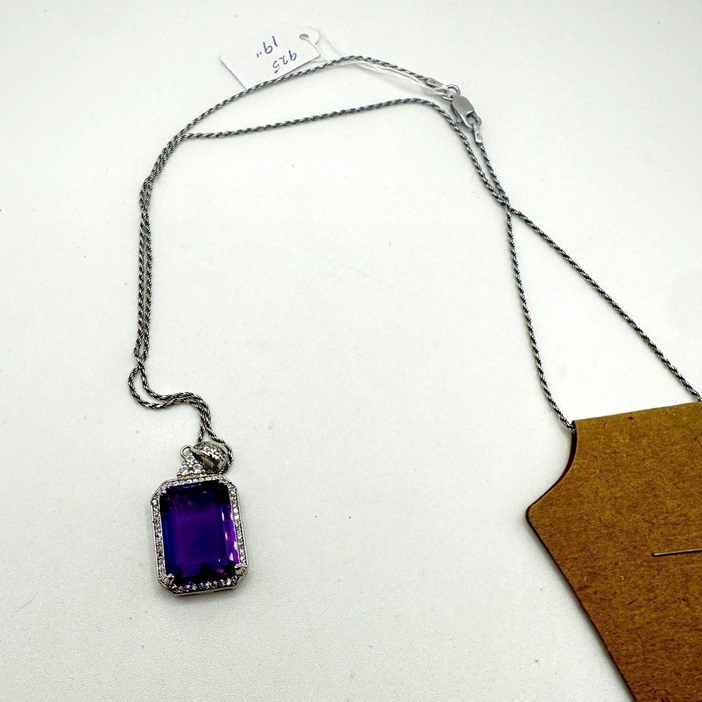 Beautiful 16 x 11mm emerald cut amethyst in sterling silver, 19"‎ necklace!